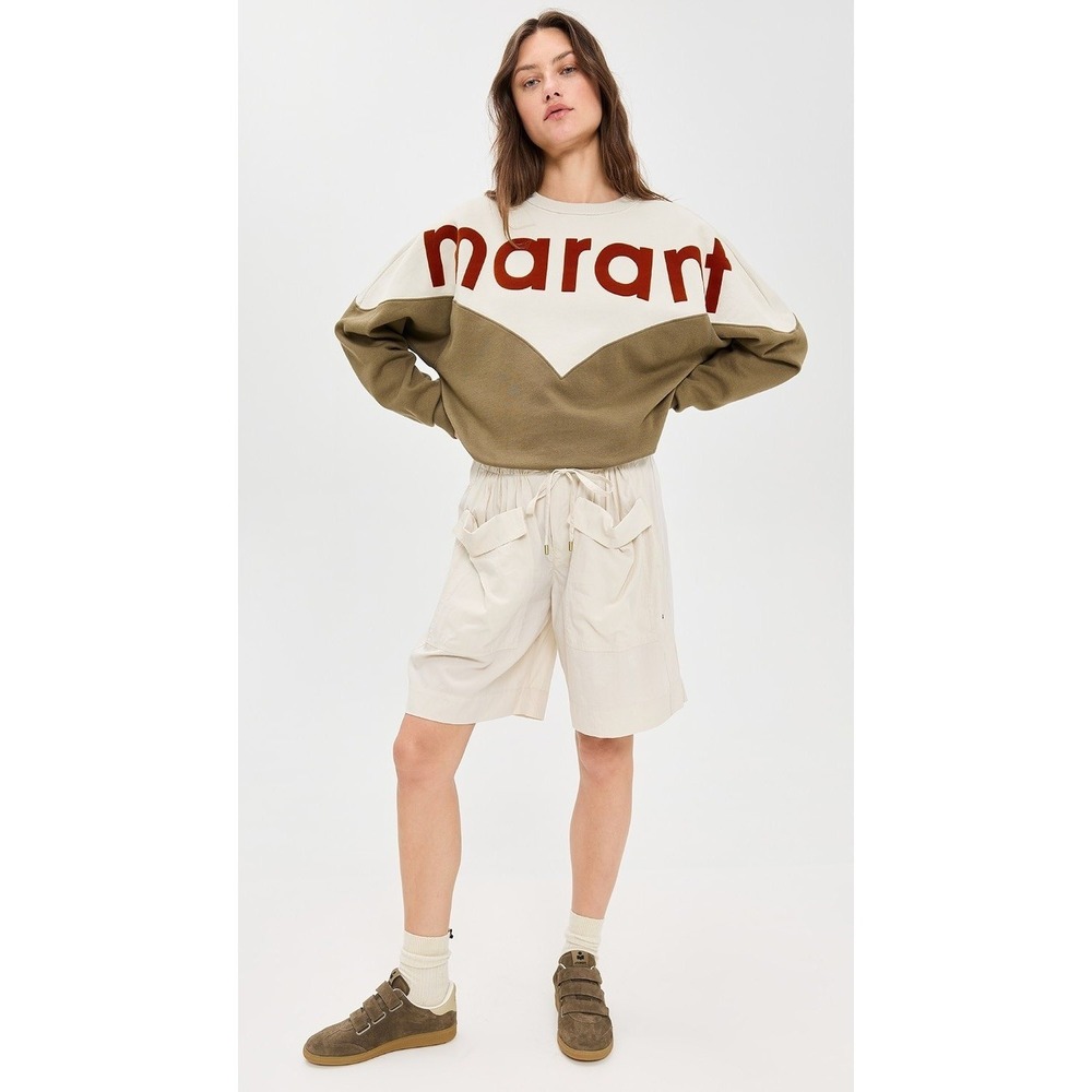 Isabel Marant Etoile Houston Sweatshirt Green Cream Logo Women Sz 44 FR / 12 US - Picture 2 of 10